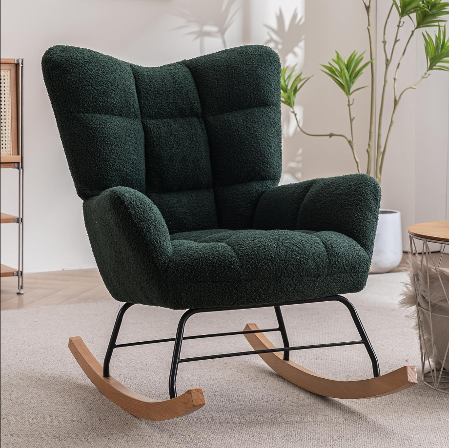 Rocking Chair Nursery - Glider Modern Accent Armchair with High Backrest for Indoor Living Room Bedroom (Green)