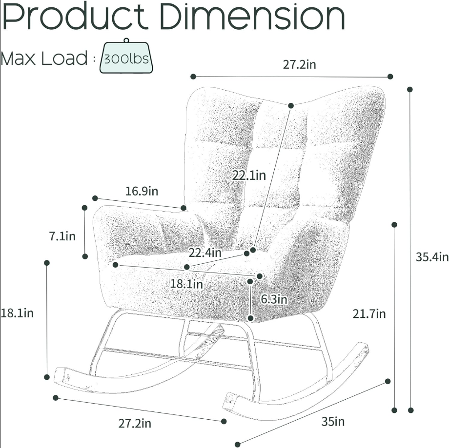 Rocking Chair Nursery - Glider Modern Accent Armchair with High Backrest for Indoor Living Room Bedroom (Green)
