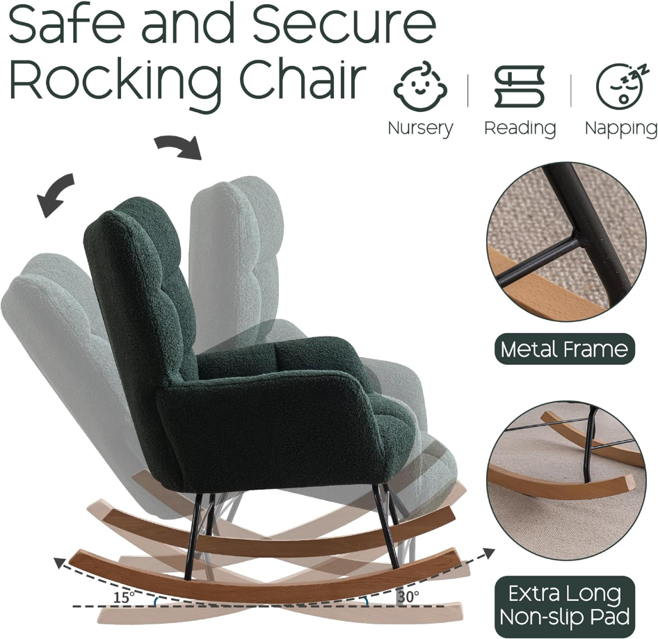 Rocking Chair Nursery - Glider Modern Accent Armchair with High Backrest for Indoor Living Room Bedroom (Green)