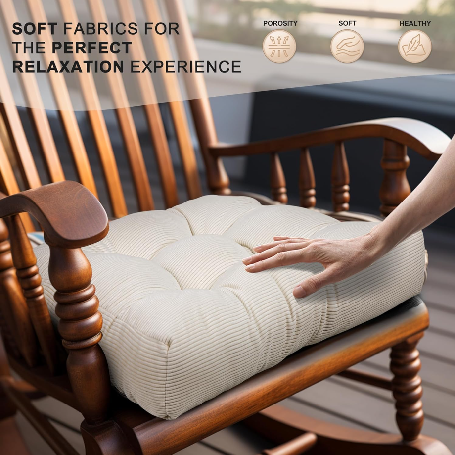 Rocking Chair Cushion,Tufted Non-Slip Comfortable Rocking Chair Cushions Indoor with Ties,Striped Rocking Chair Pads,White