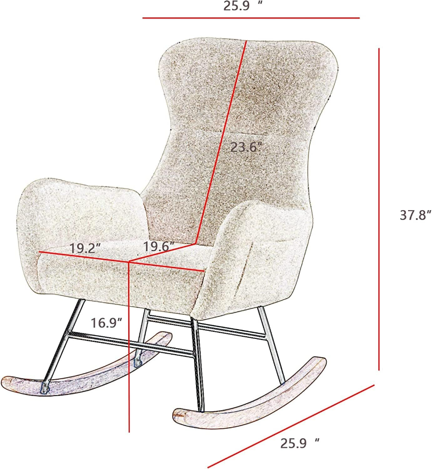 Rocking Chair Nursery,Modern Accent Rocking Chair,Upholstered Nursery Glider Rocker for Baby,Rocking Chair Indoor for Living Room/Bedroom/Nursery(Cream White Teddy Fabric)