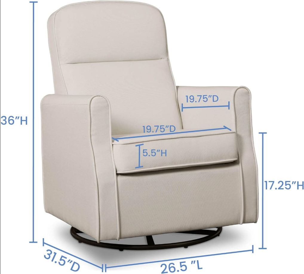 Blair Slim Nursery Glider Swivel Rocker Chair, Cream