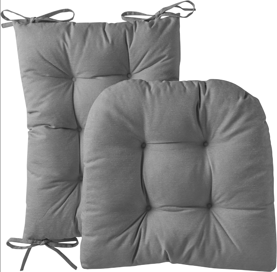 Rocking Chair Cushion Premium Tufted Pads Non Skid Slip Backed Upper and Lower with Ties, 2 Piece Set, Gray