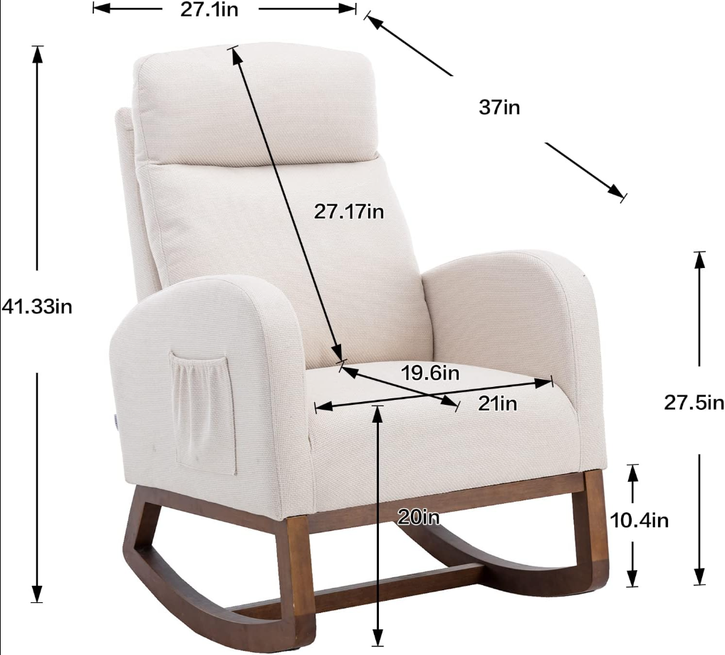 Rocking Chair Nursery Beige Polyester Modern Lounge Chair for Living Room and Bedroom