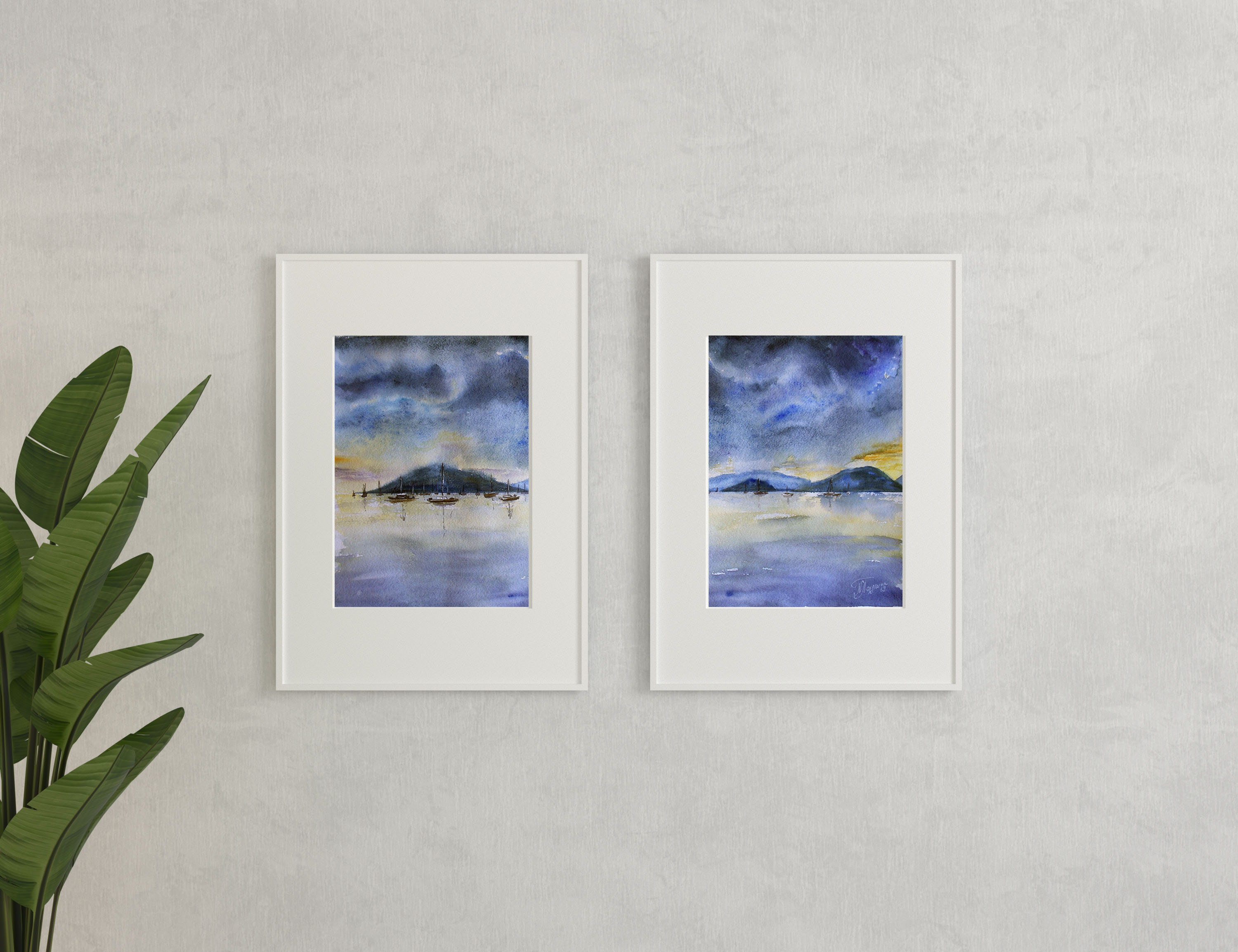 Set of 2 paintings Sea sunset