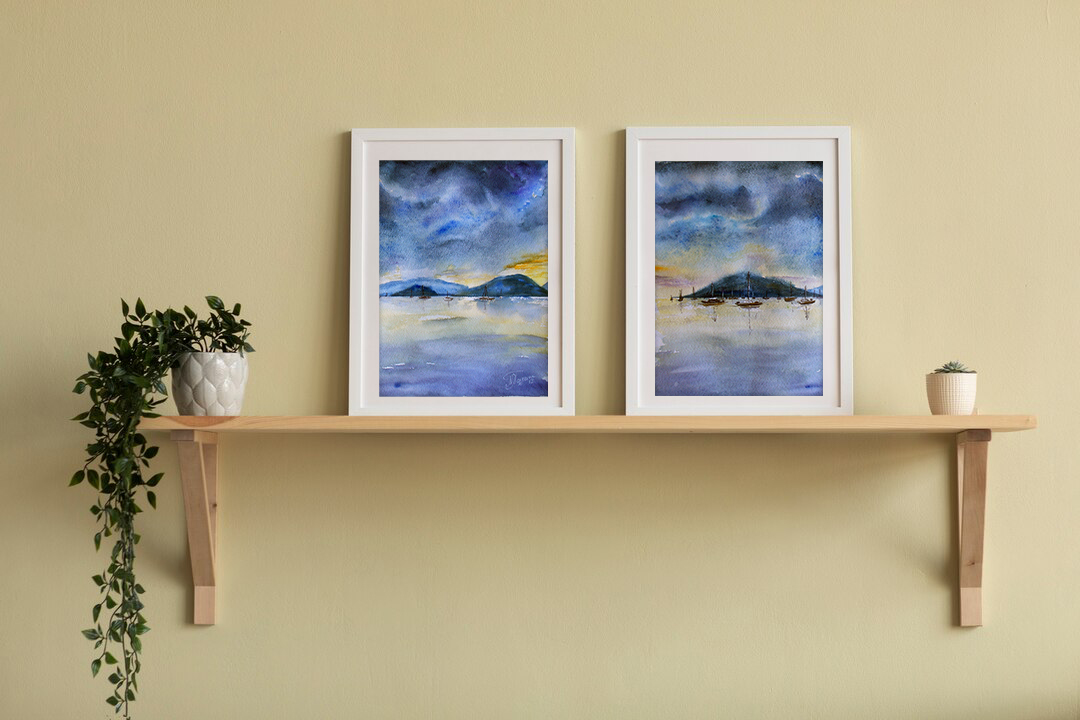 Set of 2 paintings Sea sunset