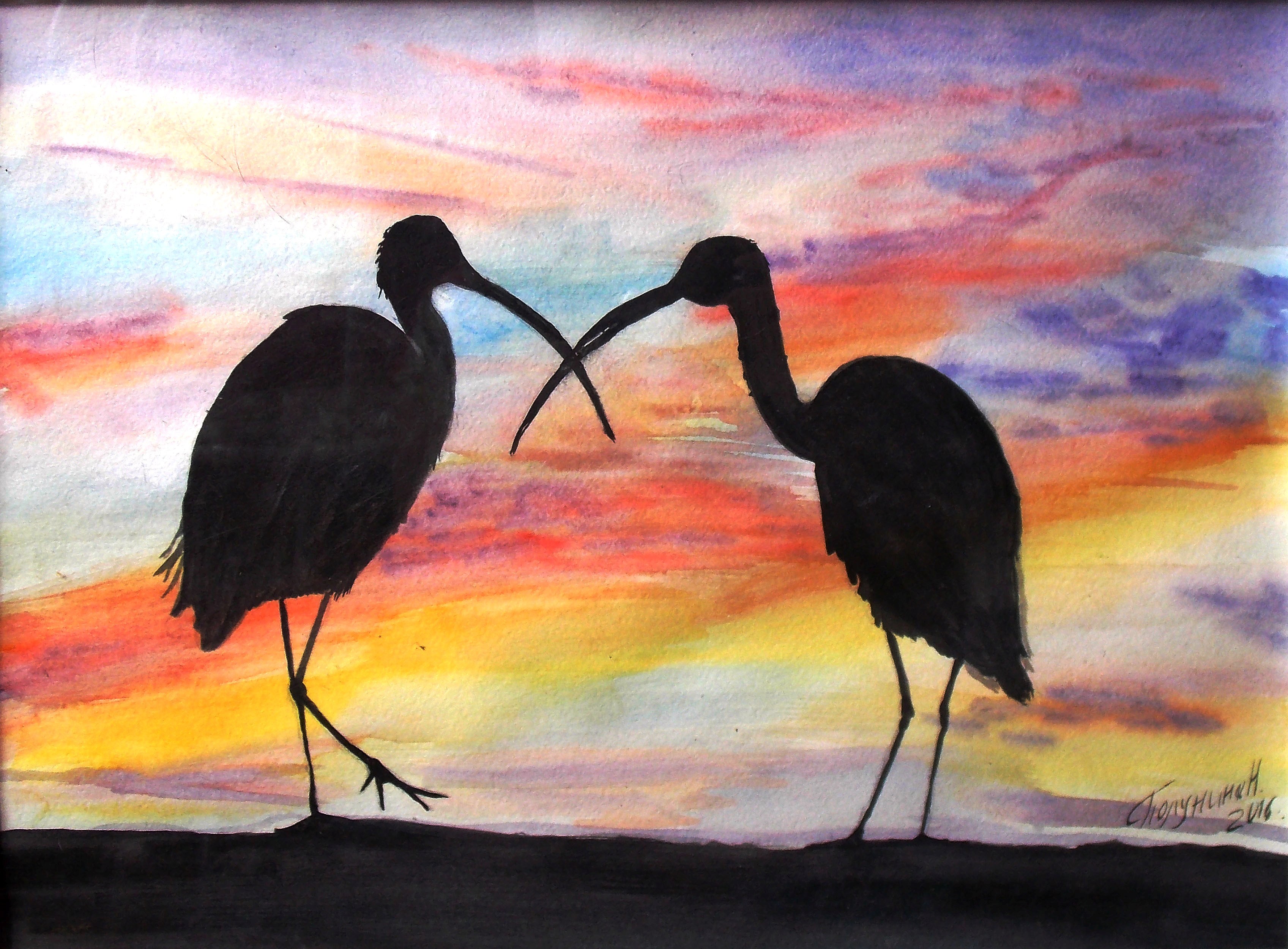 Seeing off the evening, Herons