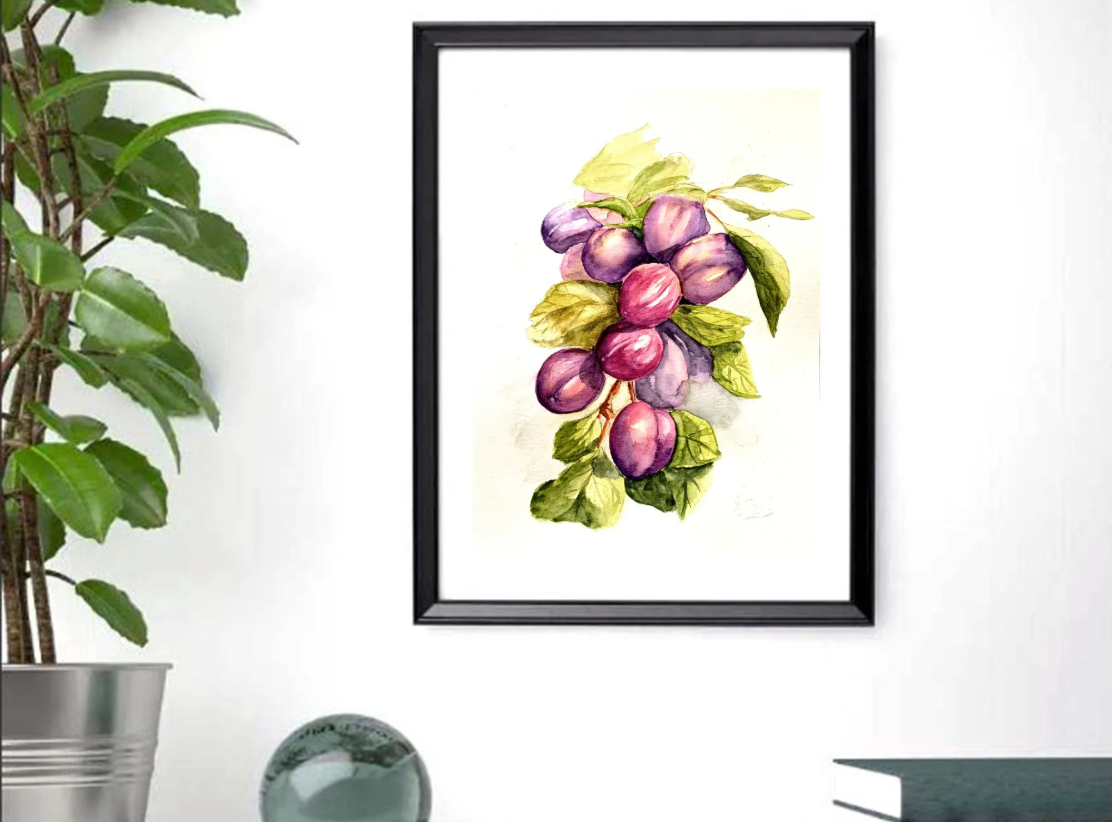 Plums on a branch, Red plum