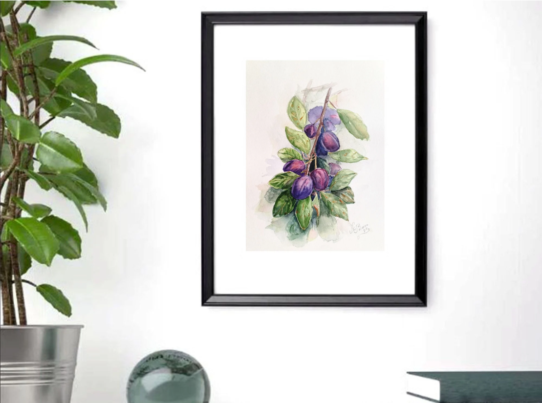 Plums on a branch, Blue plum