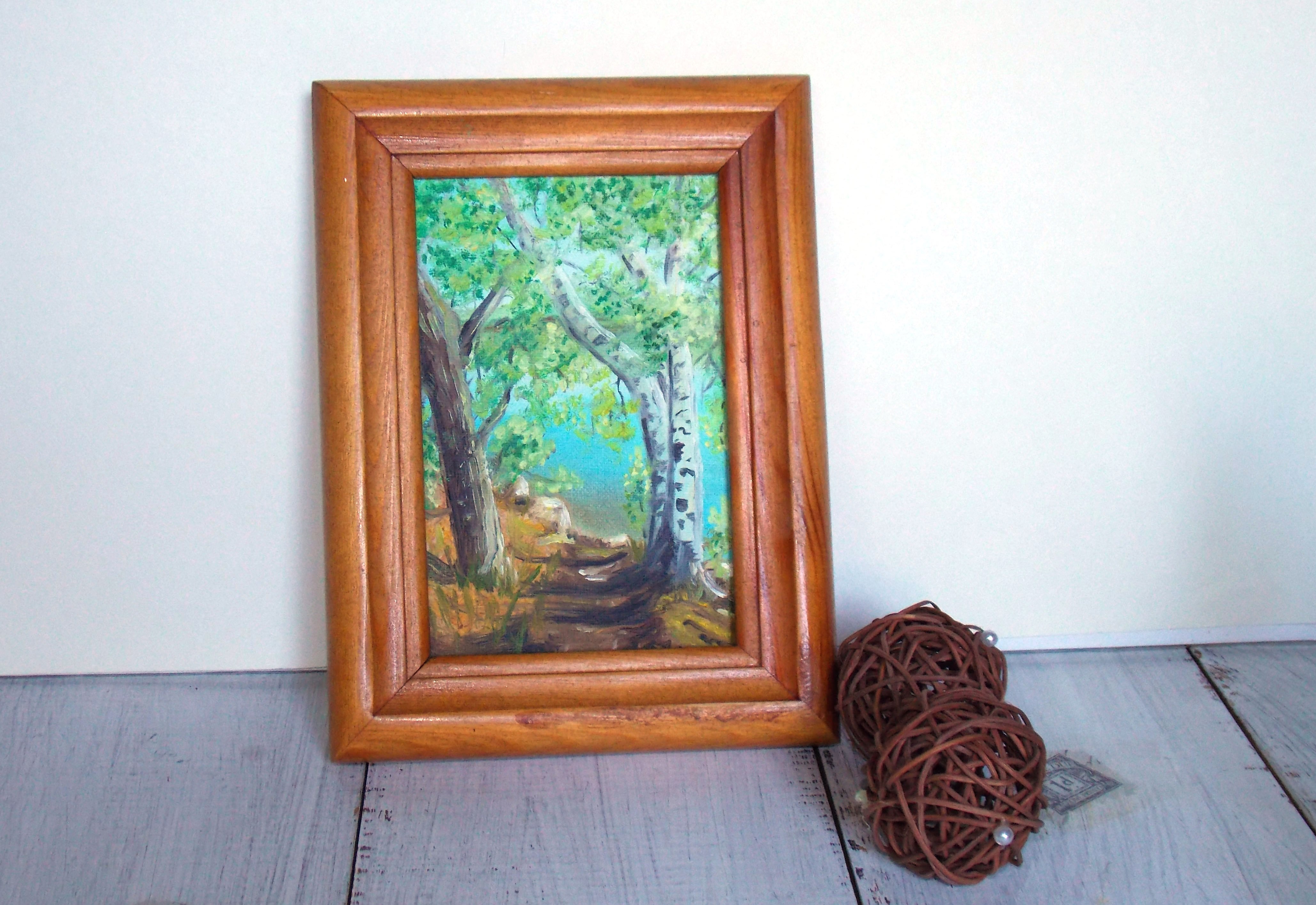 Landscape with birches, 3 small paintings