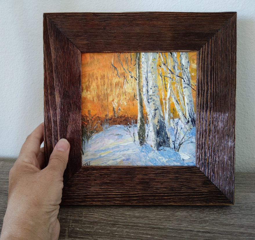 Winter landscape, Orange sunset