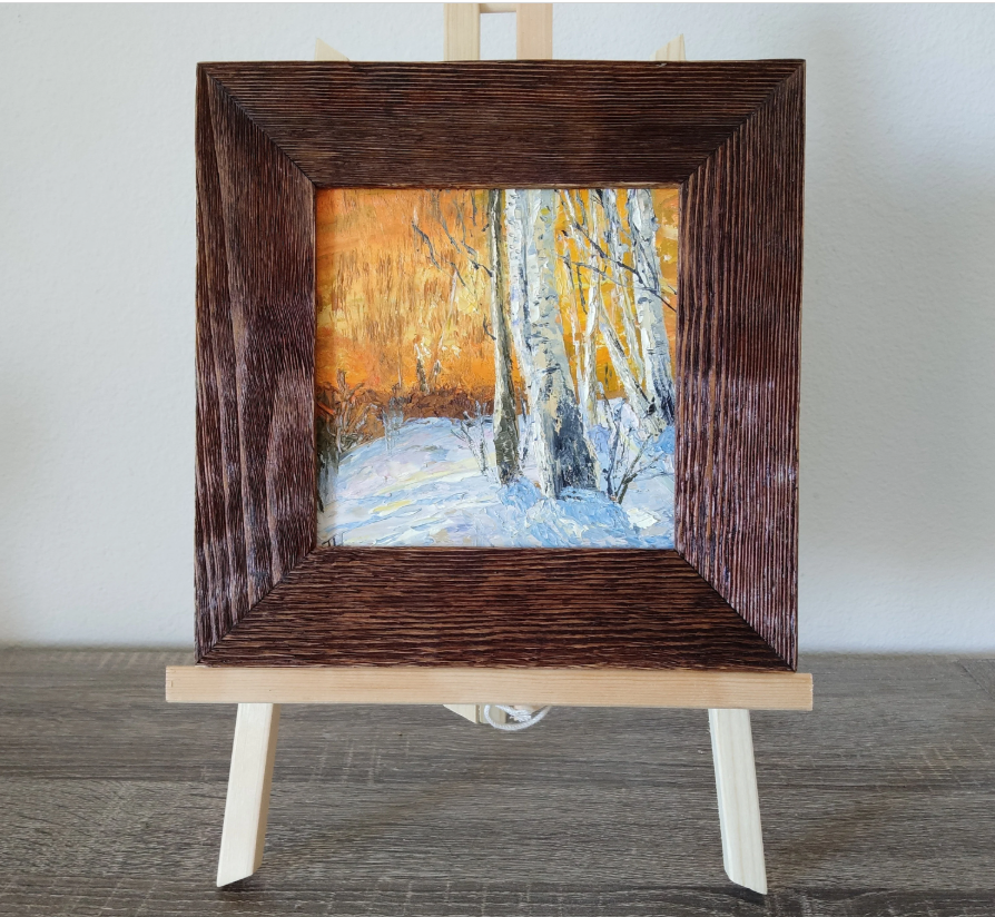 Winter landscape, Orange sunset