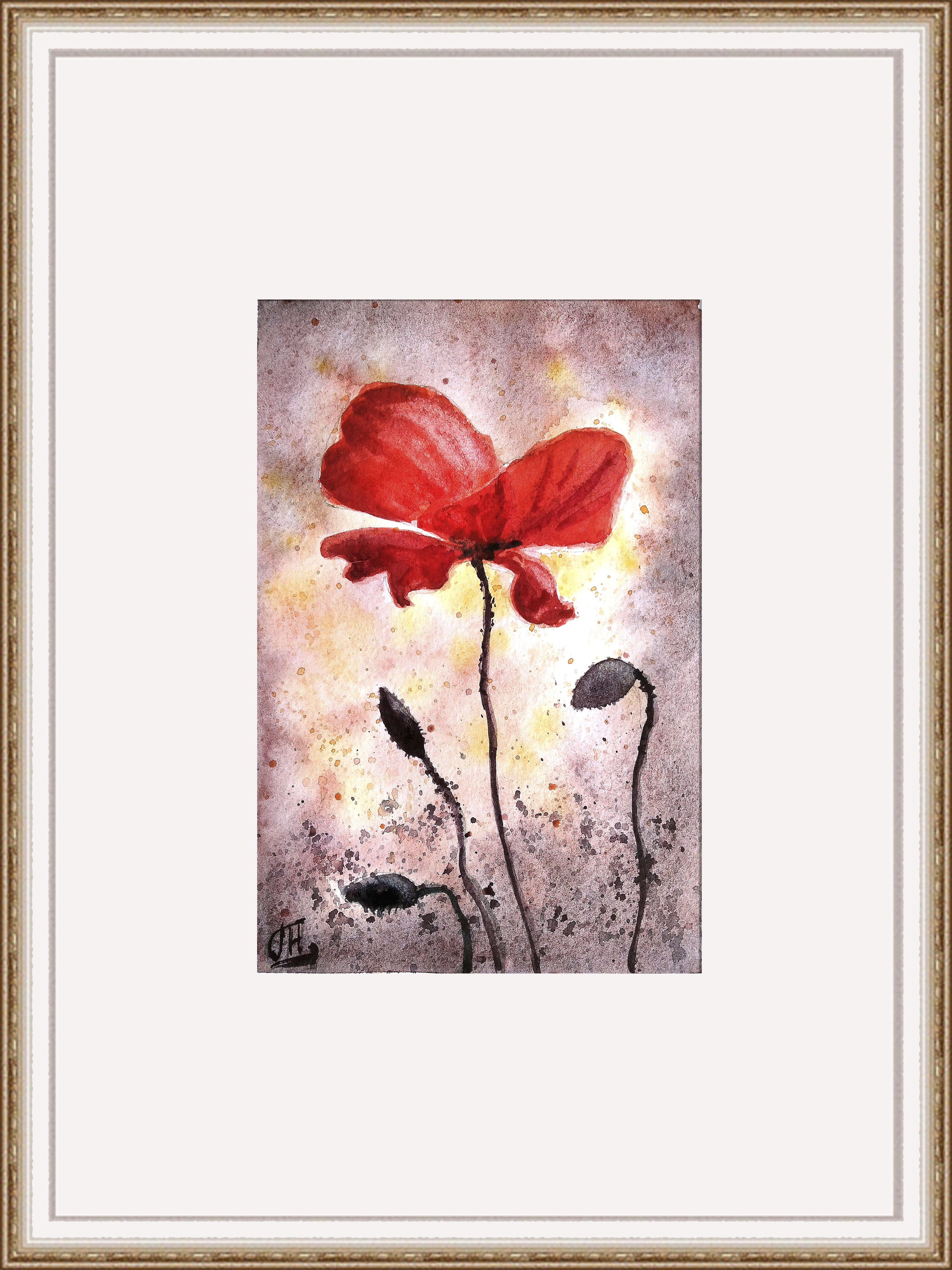 “Poppy,” watercolor postcard #1, watercolor miniatures, red flower