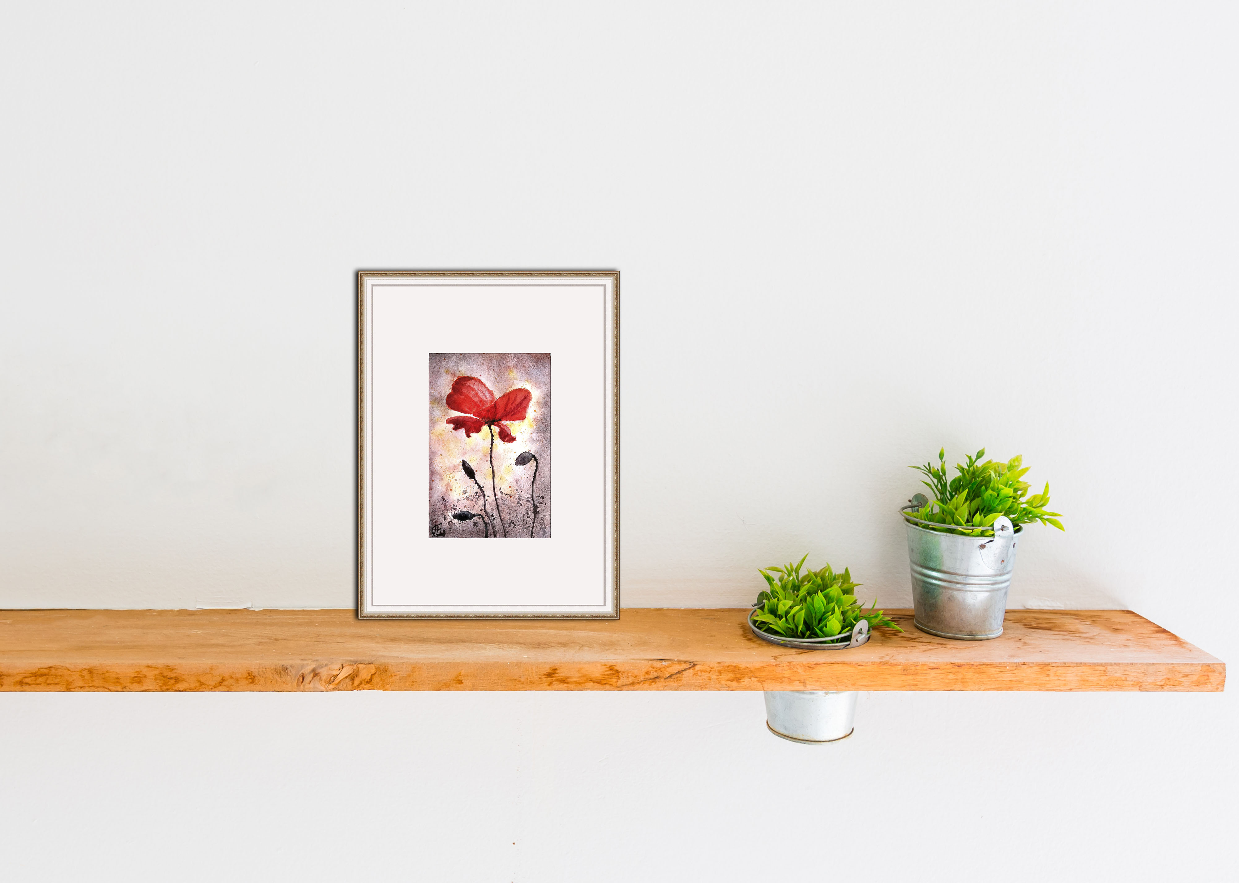 “Poppy,” watercolor postcard #1, watercolor miniatures, red flower