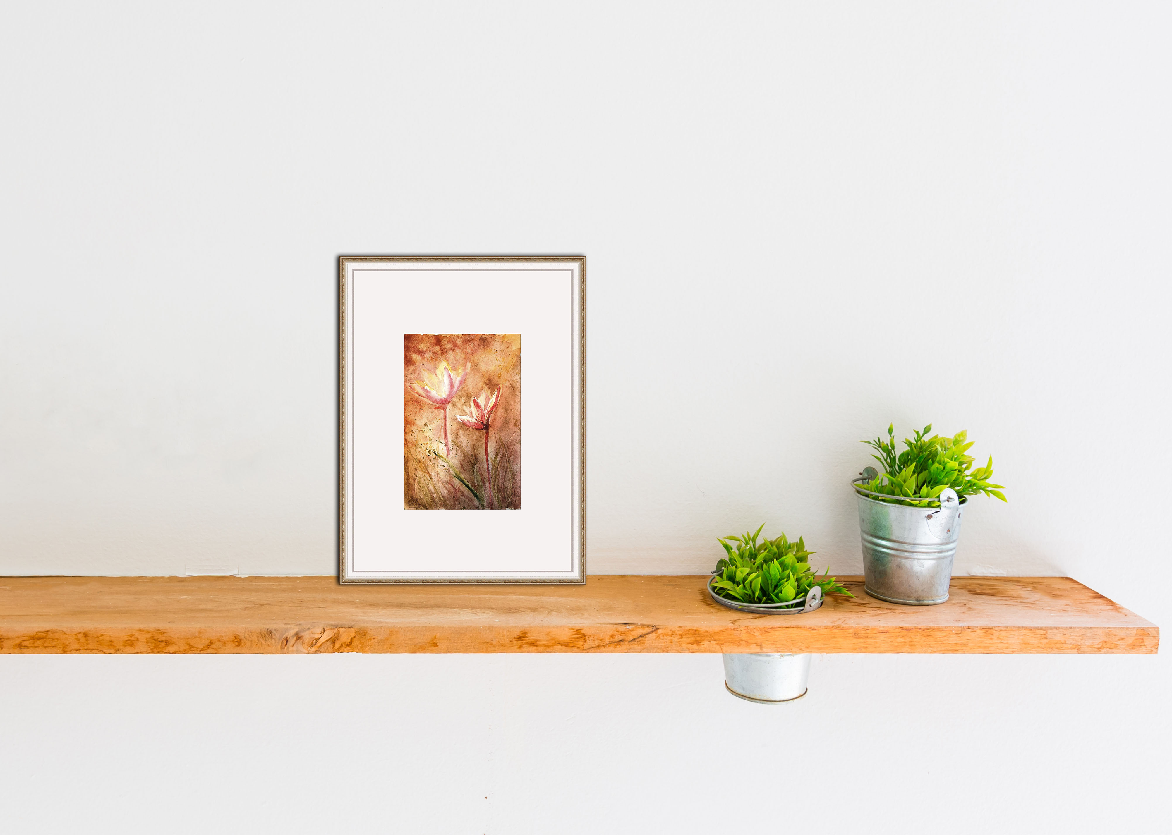 “Golden lanterns,” watercolor postcard #2, watercolor miniatures, orange flower