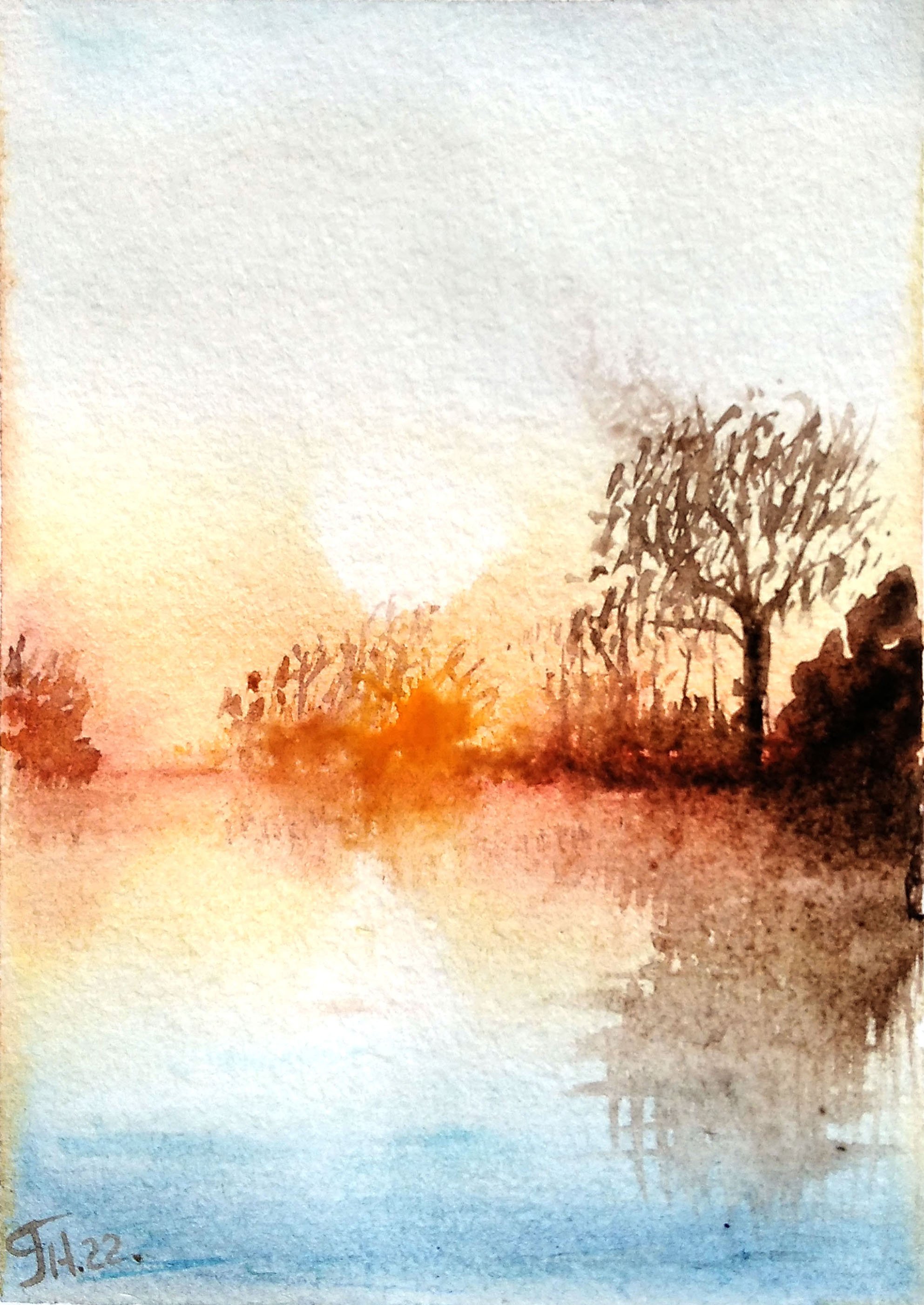 “Golden saгset,” watercolor postcard #12, watercolor miniatures