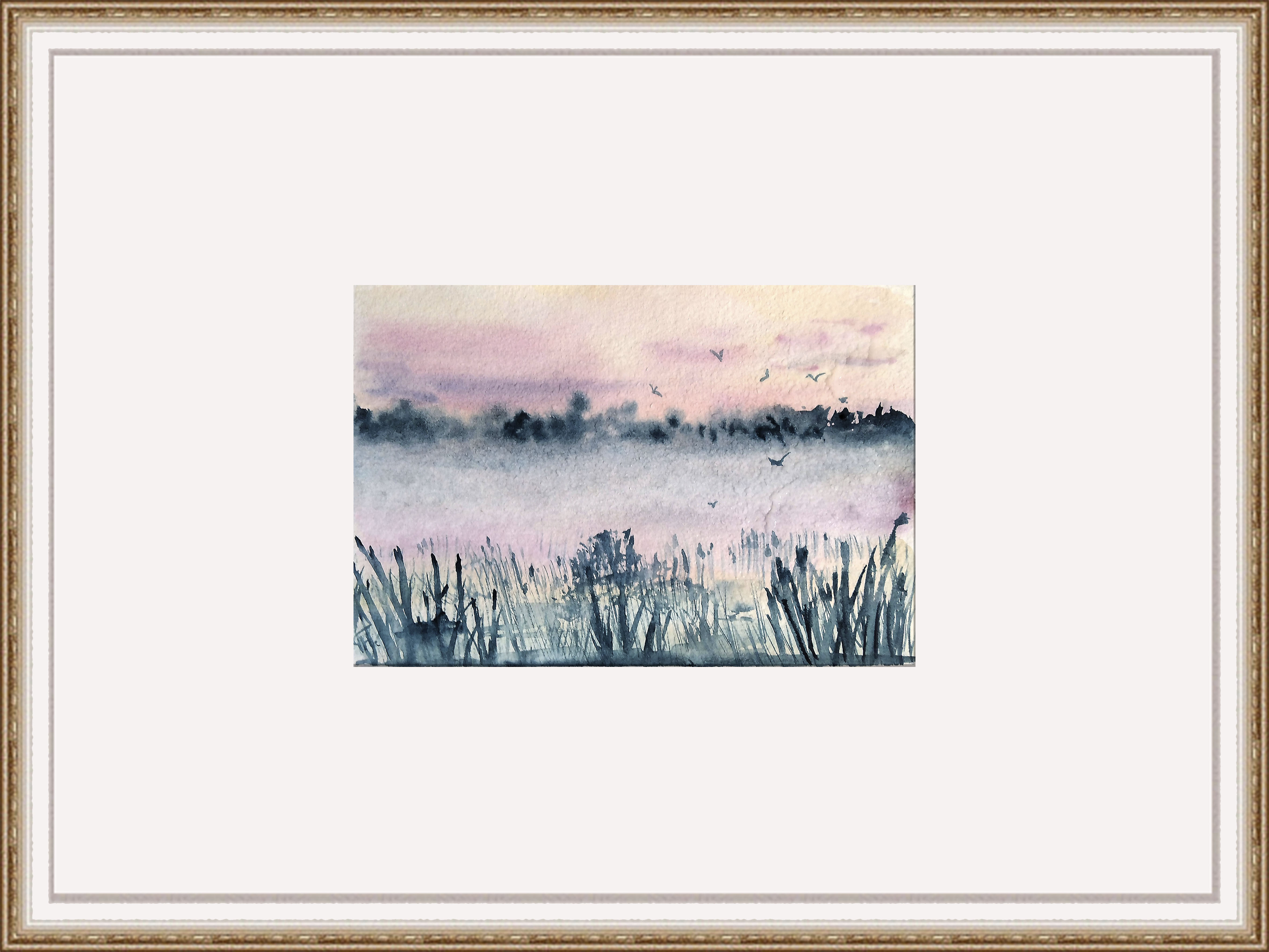 “Pink Dawn” watercolor postcard #14, watercolor miniatures