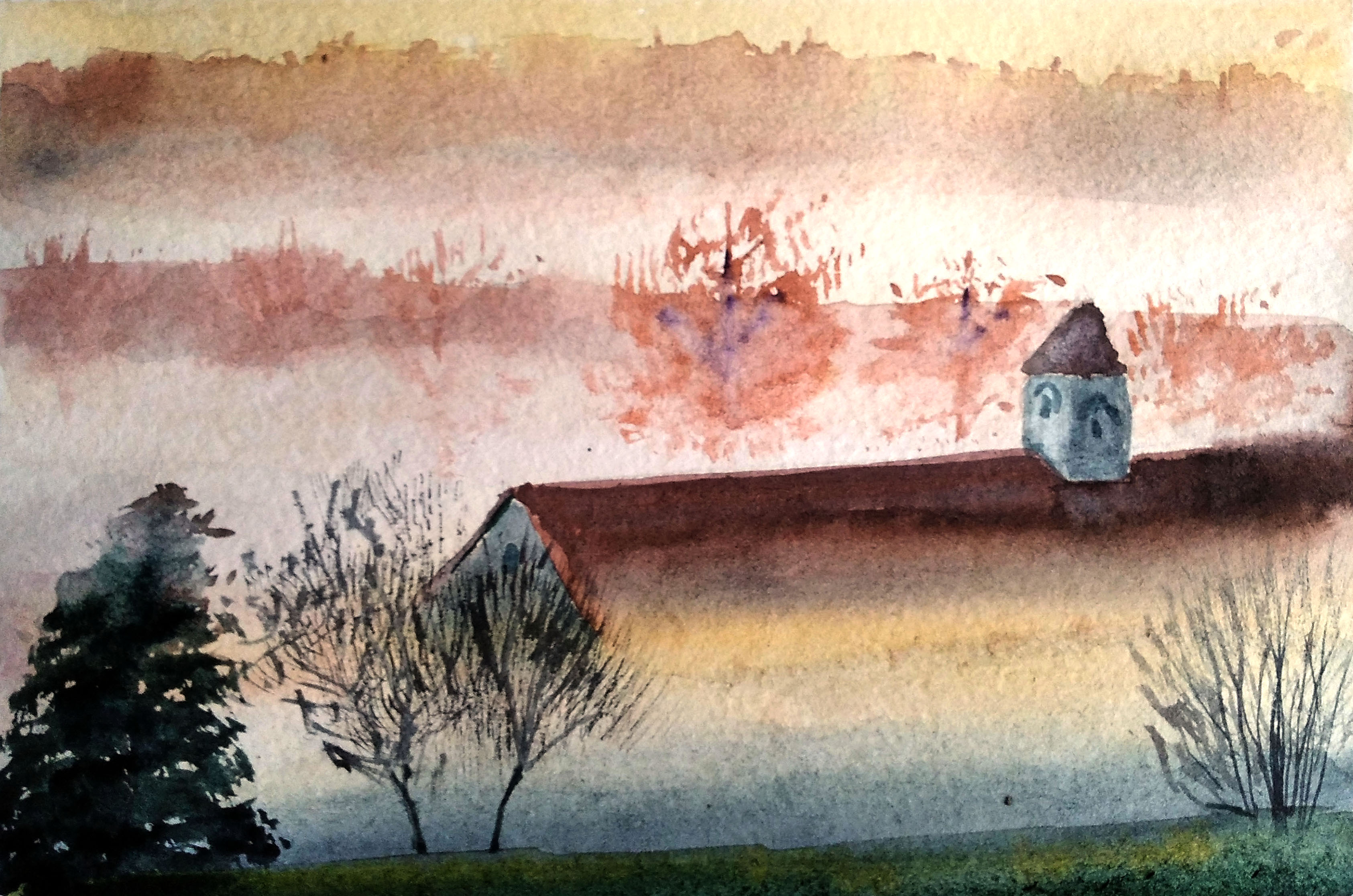 “Fog” watercolor postcard #16, watercolor miniatures