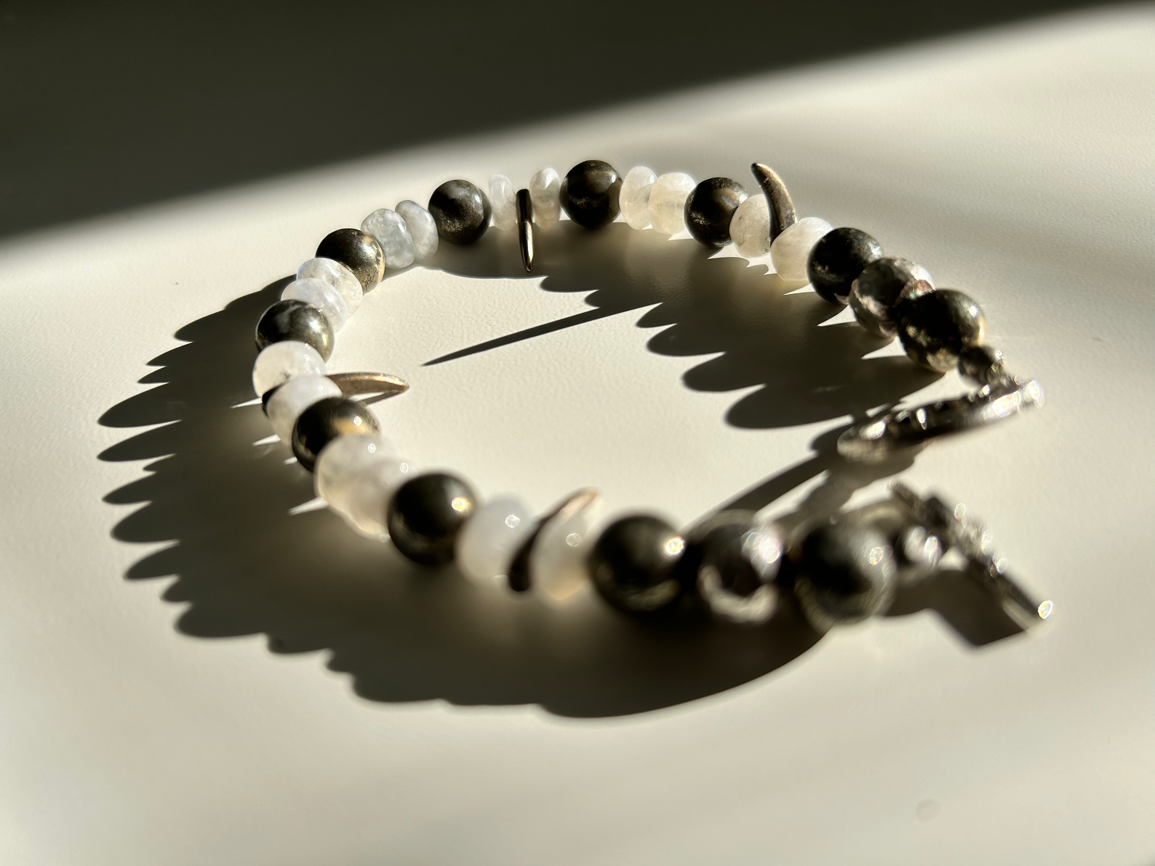Moonstone and Pyrite Silver Bracelet