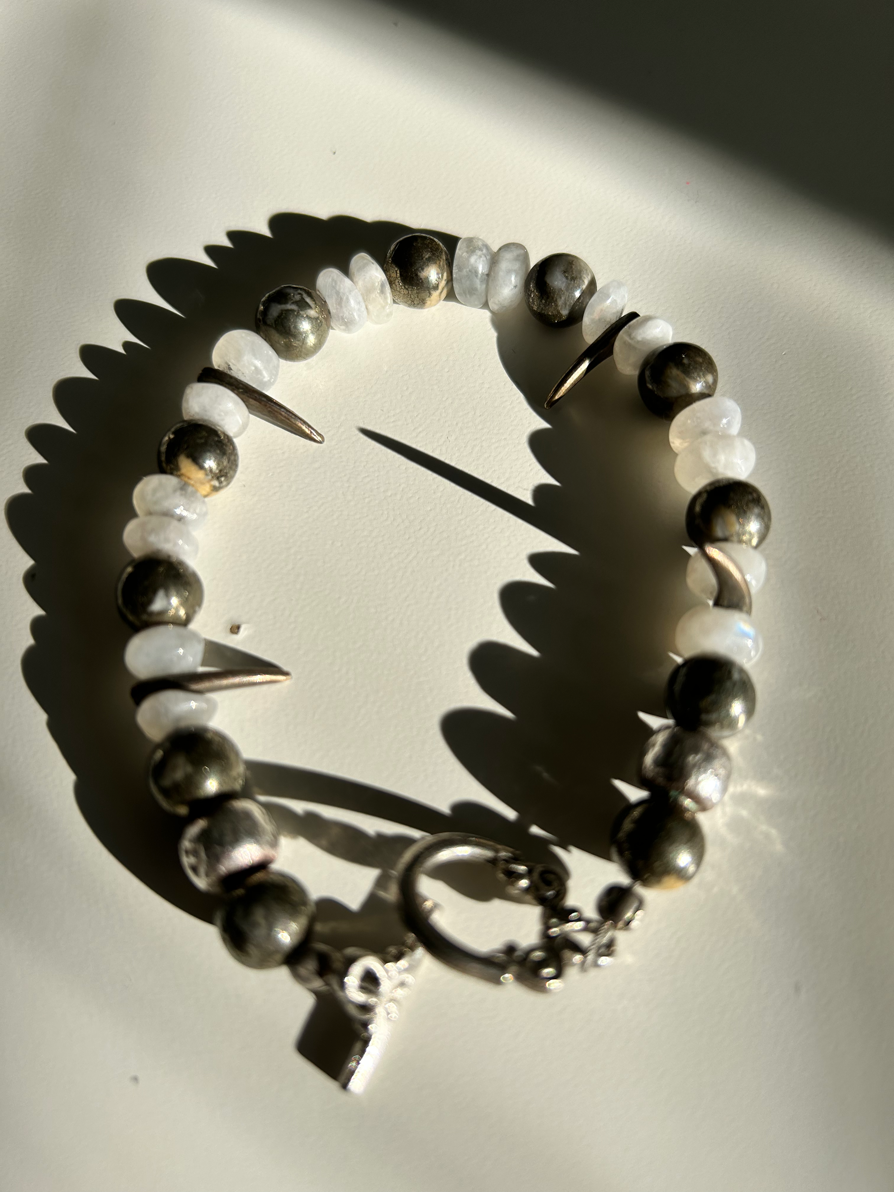 Moonstone and Pyrite Silver Bracelet