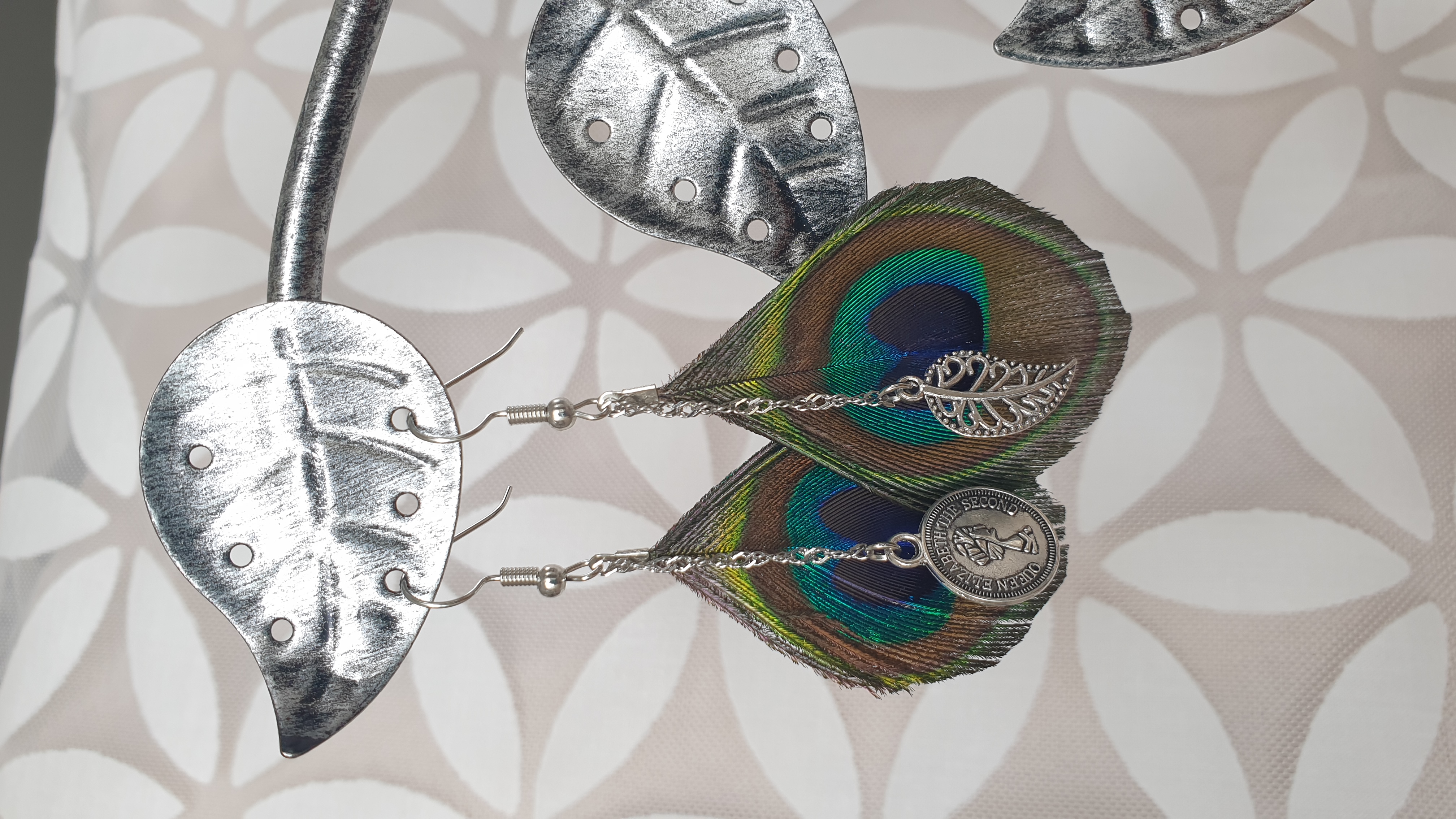 Boucles d'oreilles plumes de paon