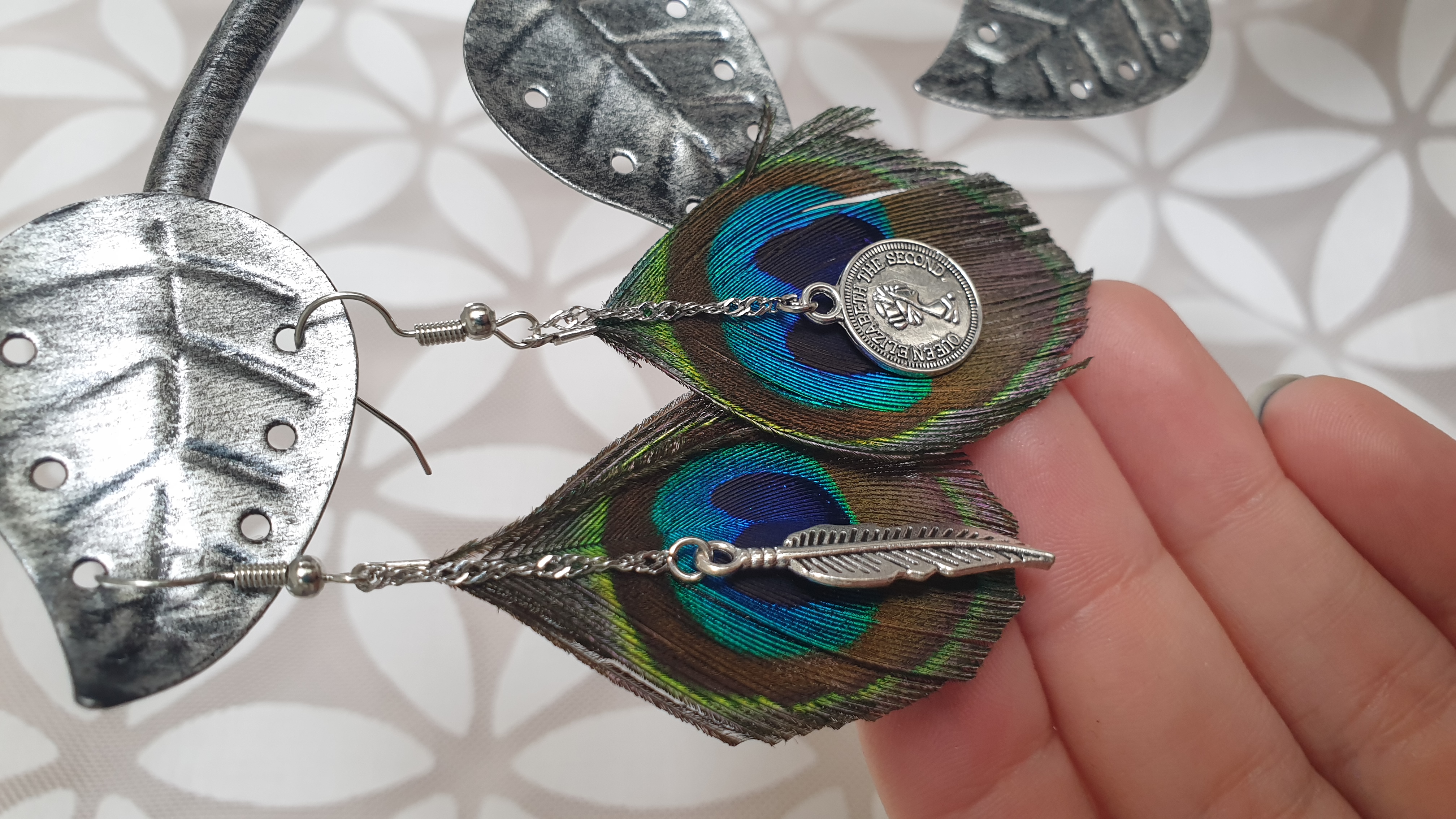 Boucles d'oreilles plumes de paon