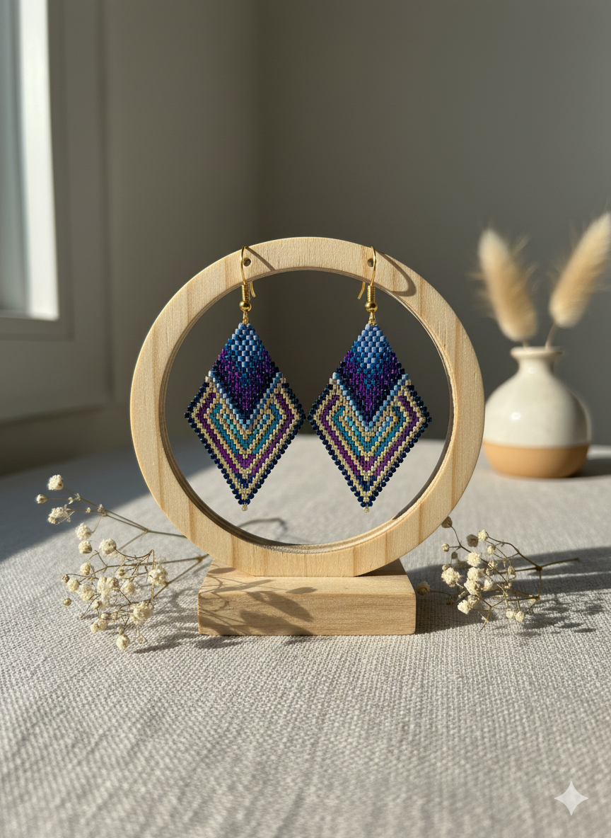 Boucles d'oreilles losanges en perles Miyuki 