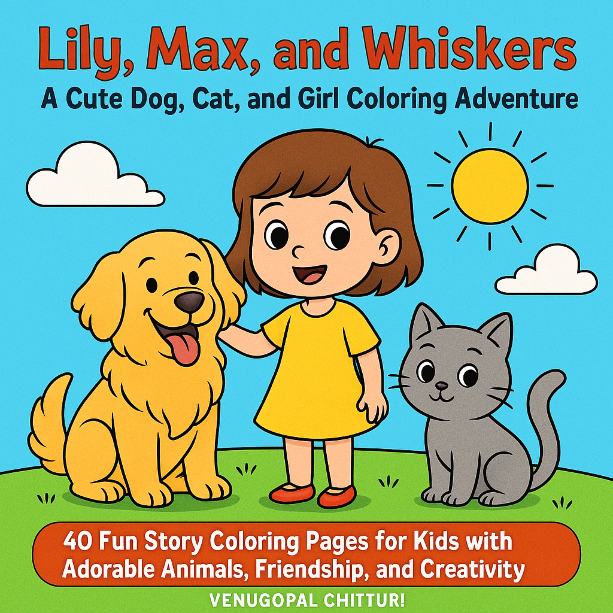 Lily, Max, and Whiskers: A Cute Dog, Cat, and Girl Coloring Adventure
