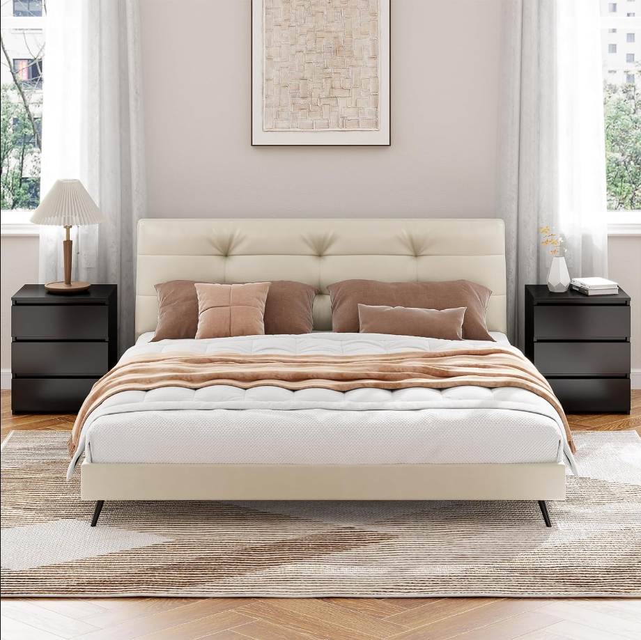 Black Nightstand with 3 Drawers, Black Bedside Table Night Stand for Bedroom with Cut-Out Handle, Sofa Side Table 3 Drawer Nightstand for Bedroom, 17.7W*15D*21.7H