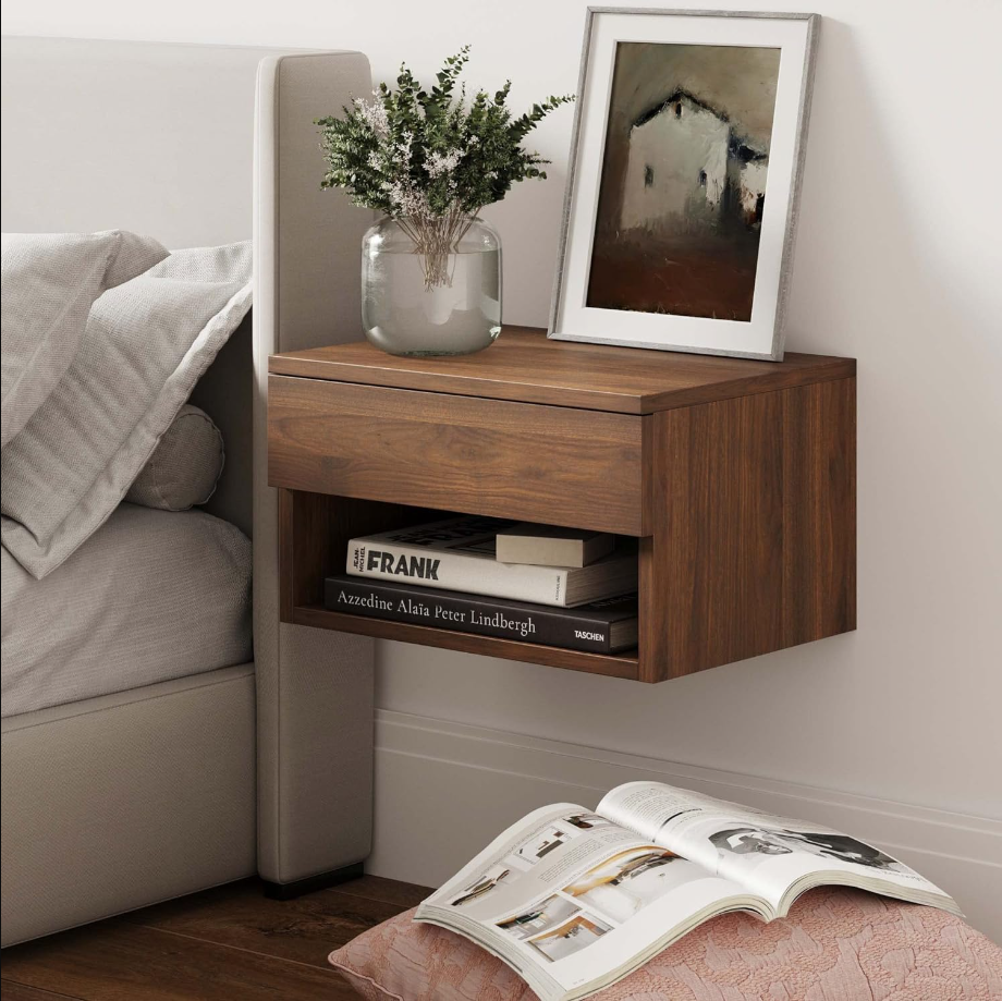 Jackson Modern Floating Bedside Nightstand with Drawer, 1, Brown Walnut