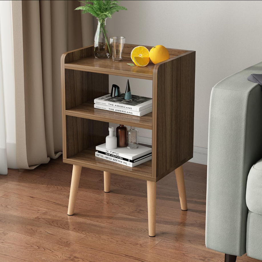 Nightstand, Mid-Century Modern Bedside Tables with Storage Shelf, Minimalist and Practical End Side Table, Fashion Bedroom Furniture, Walnut.