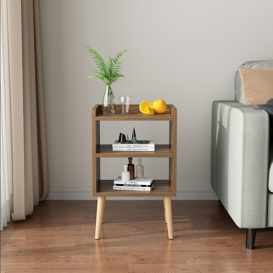 Nightstand, Mid-Century Modern Bedside Tables with Storage Shelf, Minimalist and Practical End Side Table, Fashion Bedroom Furniture, Walnut.