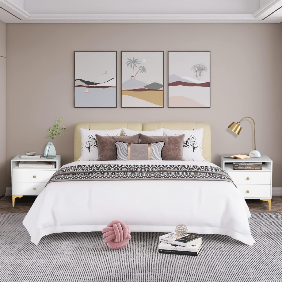 Nightstands Set of 2 with Wireless Charging Function Wooden Night Stands 2 Sets with Drawers and Open Shelf Storage End Table Home Bedside Table for Bedroom (White 2 Sets)