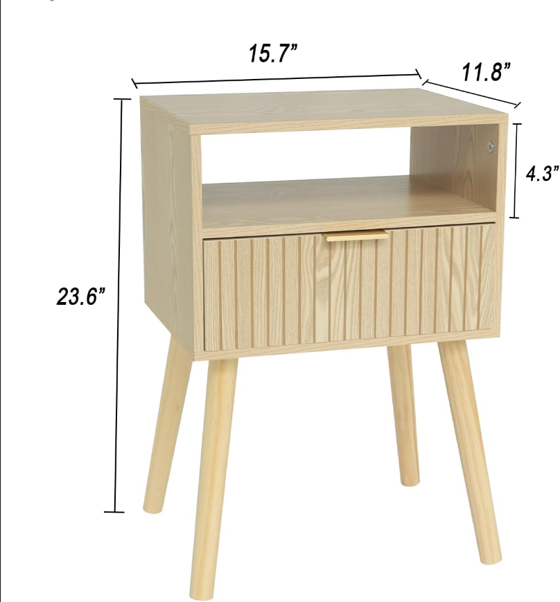 Small Nightstand Wood Bedside Table with Drawer, Modern End Table for Bedroom and Small Spaces, Solid Wood Legs, Easy Assembly, Natural