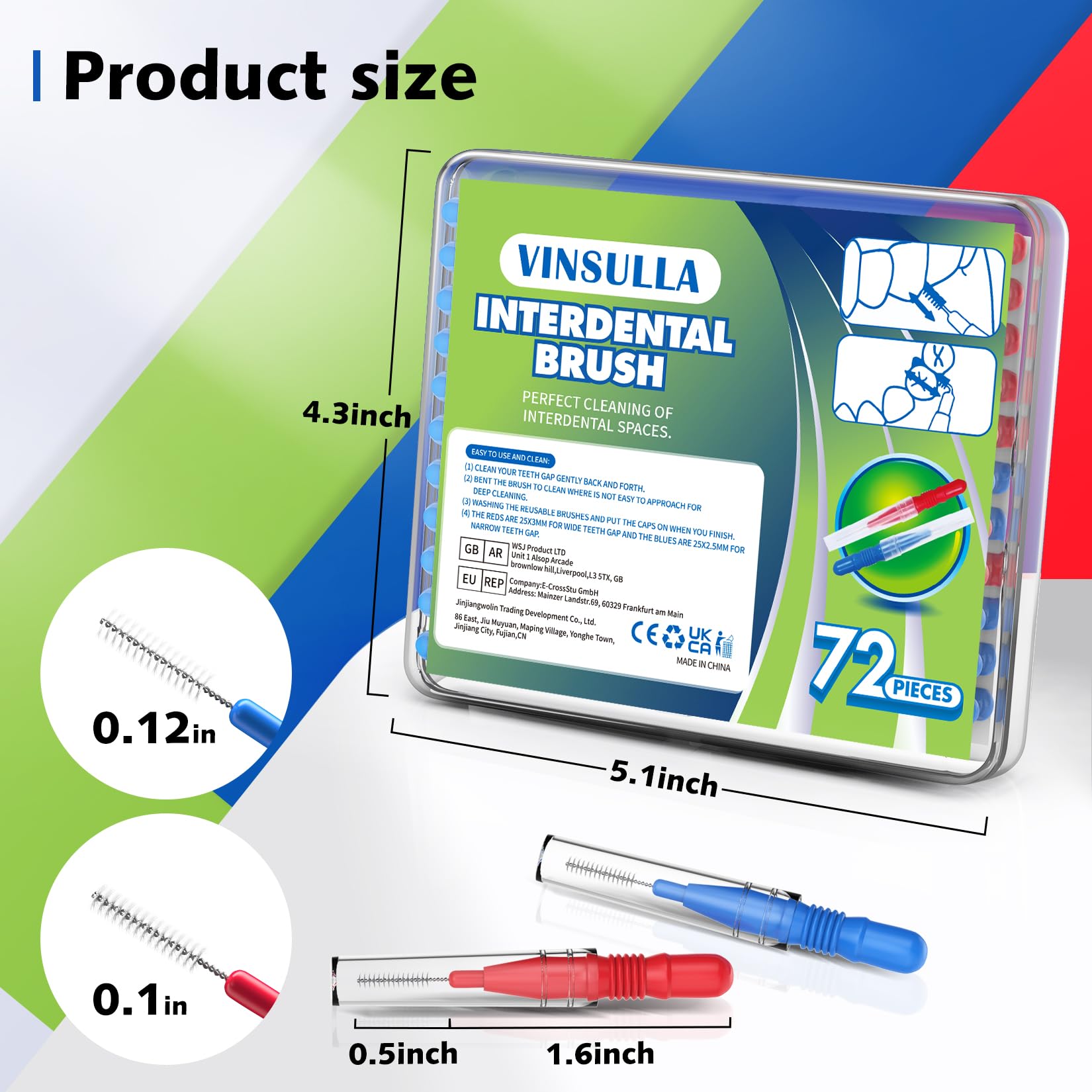 VINSULLA Interdental Brush,Toothpick Tooth Flossing Head Oral Dental Hygiene Brush, Braces Cleaning kit (2.5mm/3mm) 72 Count