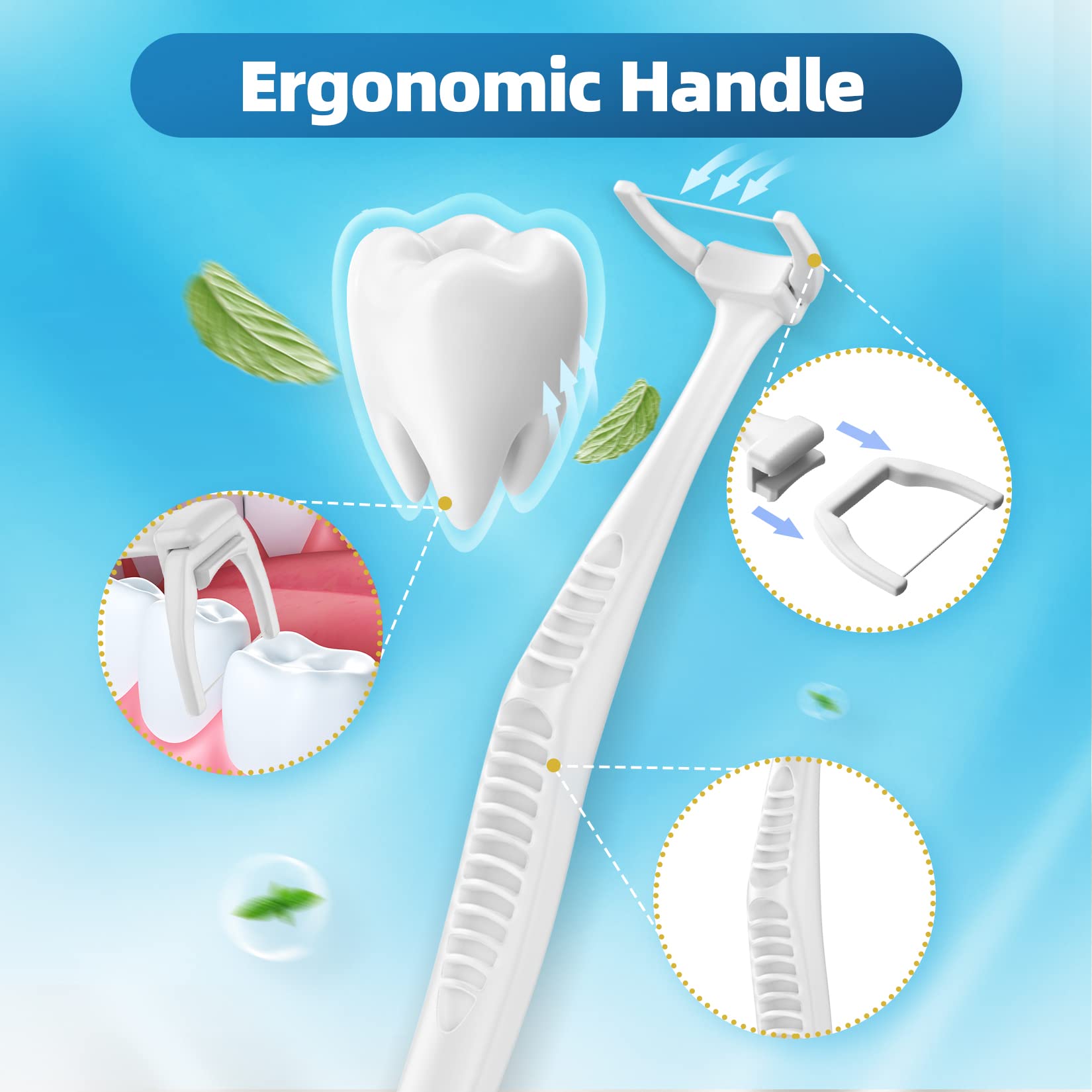 Dental Floss Clean Dental Flossers Kit with 2 Handles and 120 flosser Refill Heads Cool Mint Flavor