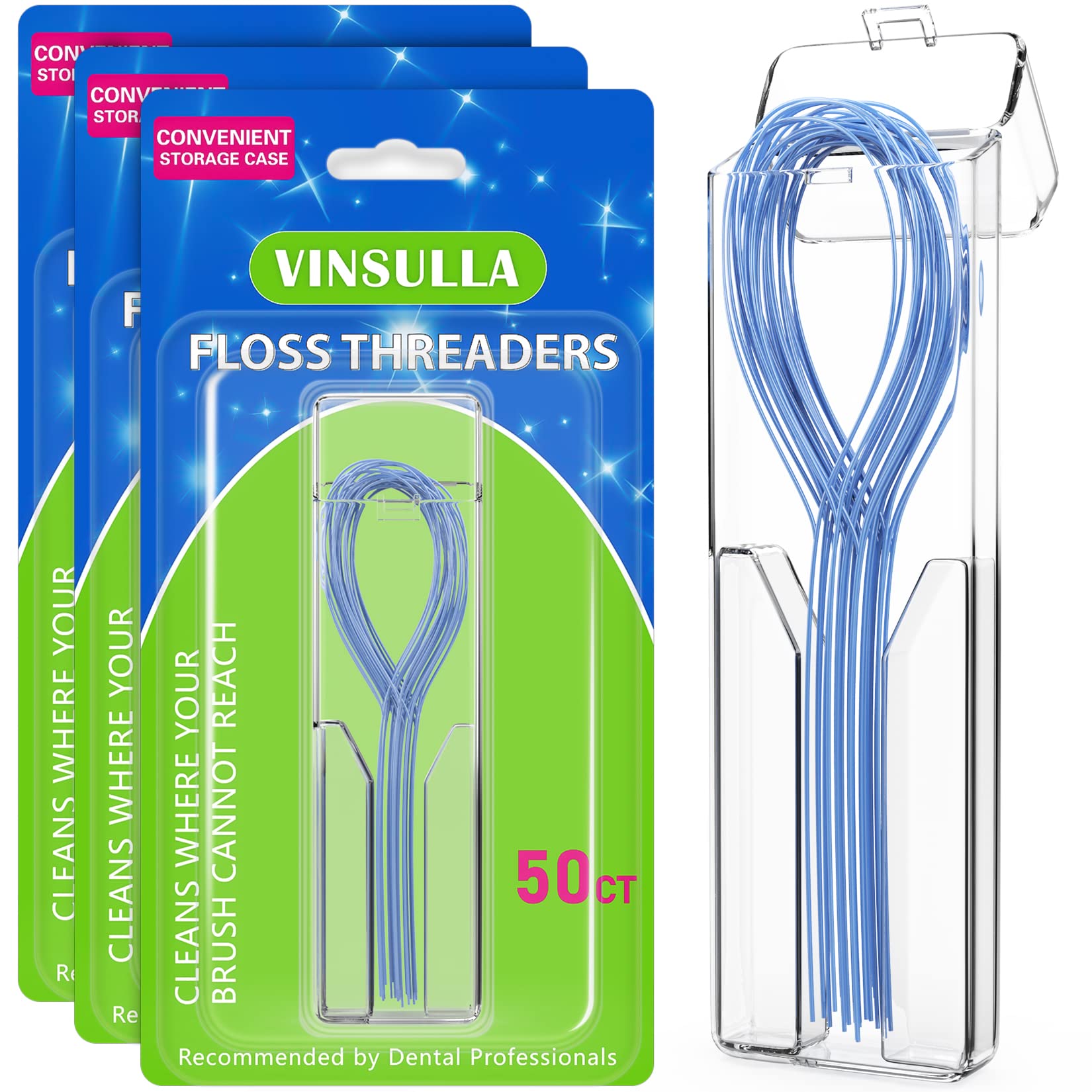VINSULLA Floss Threaders for Braces, Bridges, and Implants 150 Count (Pack of 3)