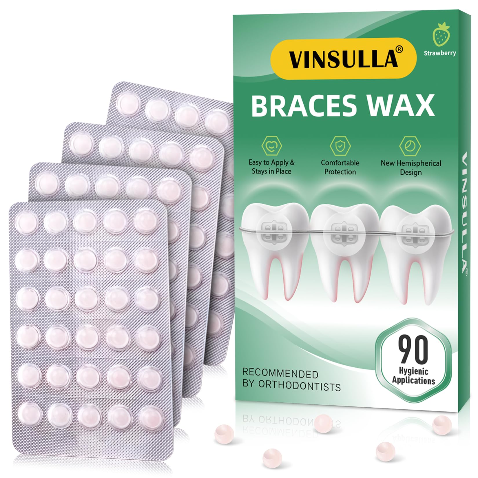 Orthodontic Wax for Braces Wax Individual Hygienic Packaging Dental Wax Dots (90PCS, Strawberry)