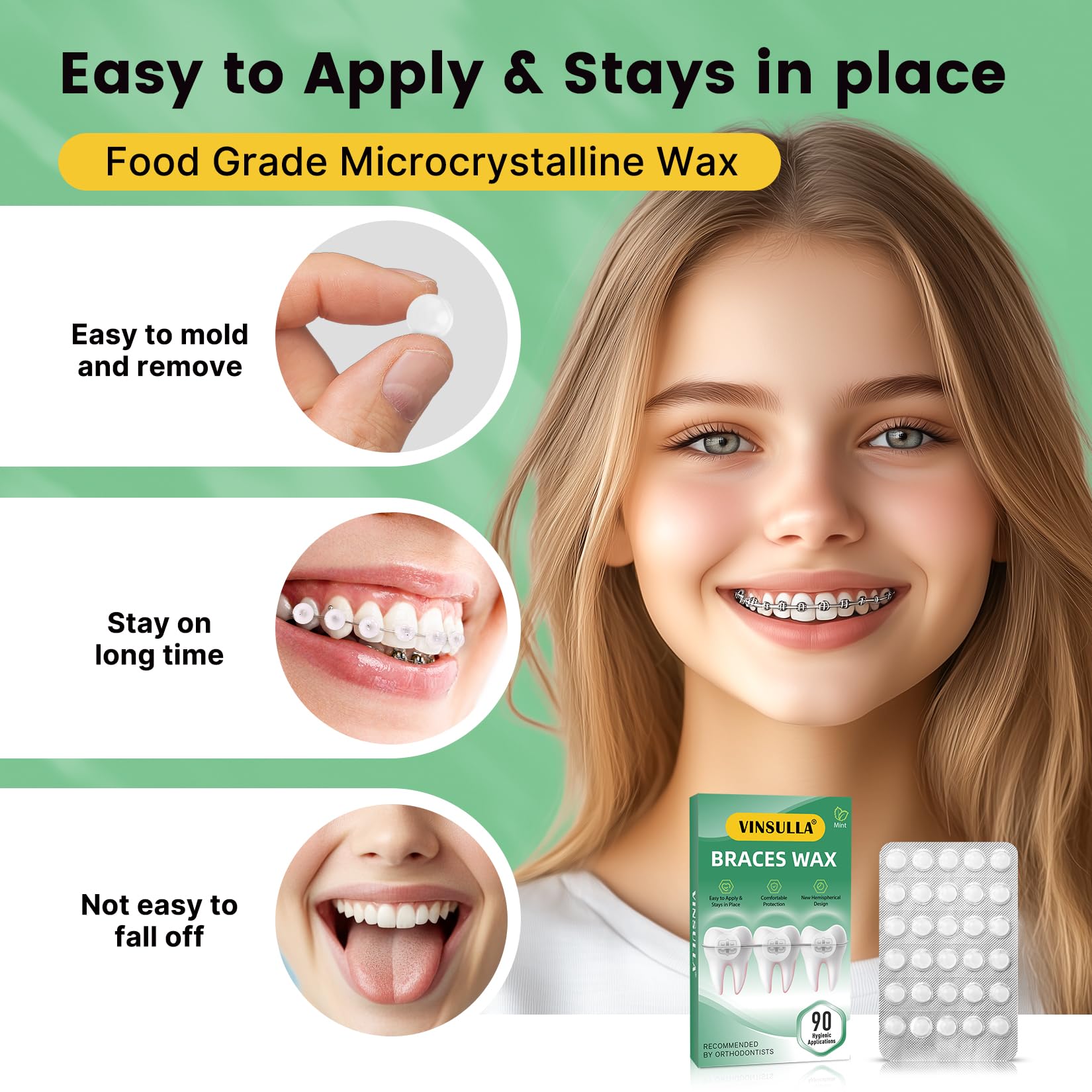 Orthodontic Wax for Braces Wax Individual Hygienic Packaging Dental Wax Dots (90PCS, Mint)