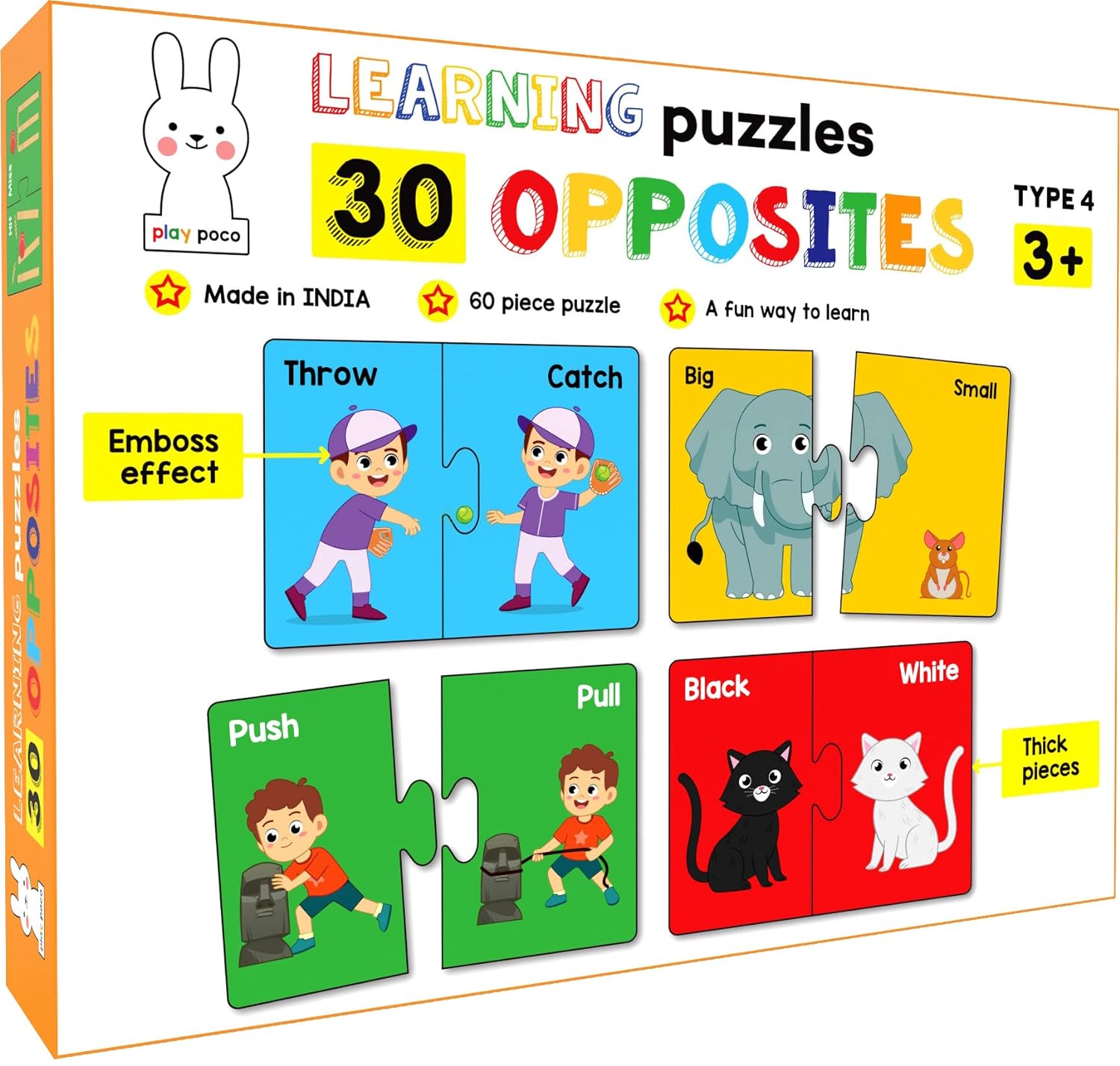 Play Poco Opposites Fun Type 4-30 Puzzles to Introduce Kids to Opposites 60 Piece Educational Puzzles - Beautiful Colorful Pictures