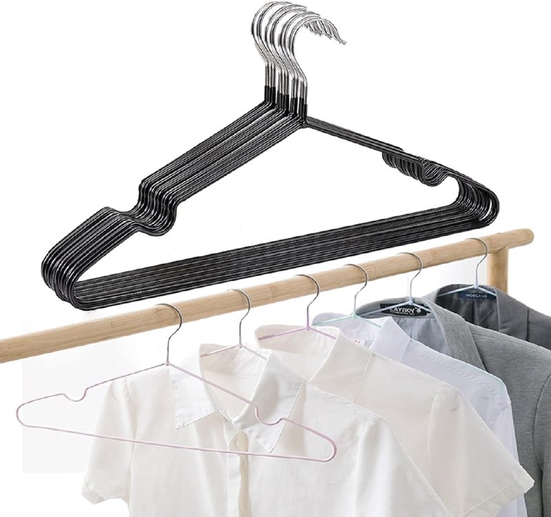 Zollyss Non-Slip Rubber Coated Metal Suit Coat Hangers Heavy Duty Clothes Hanger with Chrome and Black Friction, Metal Shirt Jacket Hanger with Round Notches for Dress (Pack of 10)