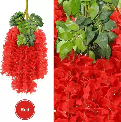 SWADESI STUFF Red Westeria Artificial Flower (43 inch, Pack of 12, Flower Bunch)