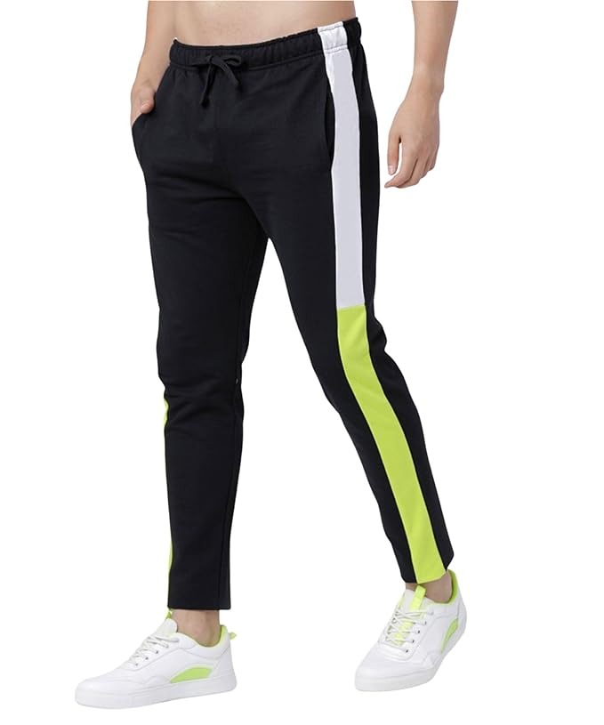 SWADESI STUFF Dry Fit Track Pant for Men | Black Neon Slim Fit Running Gym Stretchable Jogger