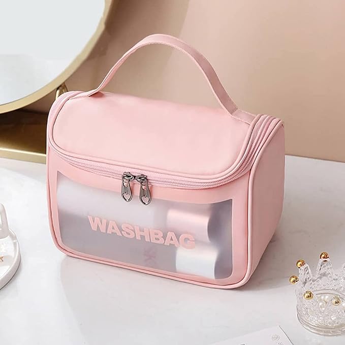 Zollyss Faux Leather Water-Resistance Toiletries Cosmetics Makeup Storage Organizer Bag for Girls and Women, Rose (Set Of 1, Pink)