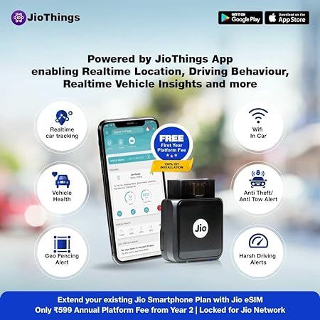 JioMotive(2023) 4G GPS Plug n Play OBD Car Tracker| eSIM | Real-Time Location| Geo &Time Fencing| Vehicle Health| Anti-Tow & Anti-Theft Feature| Wi-Fi Hotspot| ARAI Certified | Locked for JioNetwork