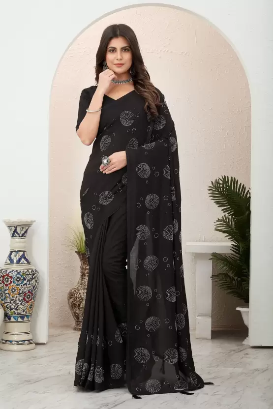 SWADESI STUFF Embellished Bollywood Pure Silk Saree  (Black)