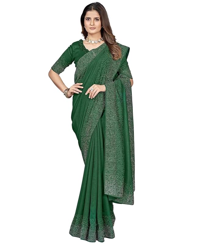 SWADESI STUFF Vichitra Silk Saree with Banglory Silk Blouse & Stunning Crystal Fix Embellishments - Indian Ethnic Wear for Women