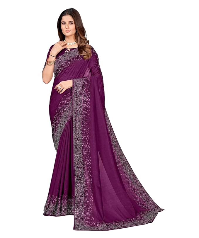 SWADESI STUFF Vichitra Silk Saree with Banglory Silk Blouse & Stunning Crystal Fix Embellishments - Indian Ethnic Wear for Women