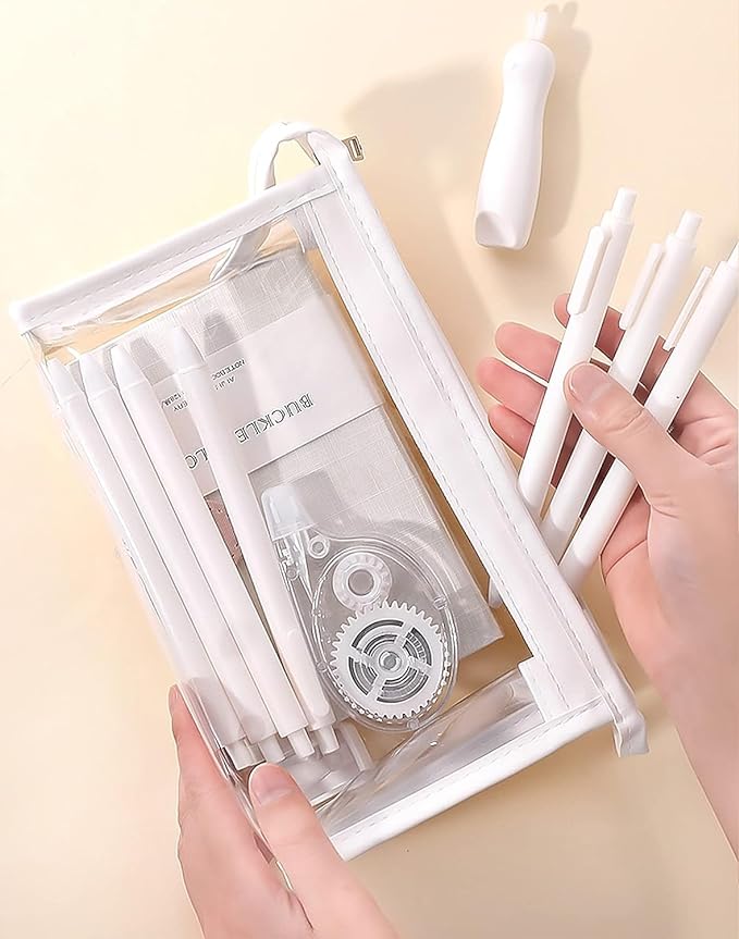 Zollyss Large Capacity Pencil Bag, Transparent Pencil Pouch with Zipper Closure Portable Makeup Pouch, Case Cute Stationery Bag for Students Girls Adults Office (Transparent)