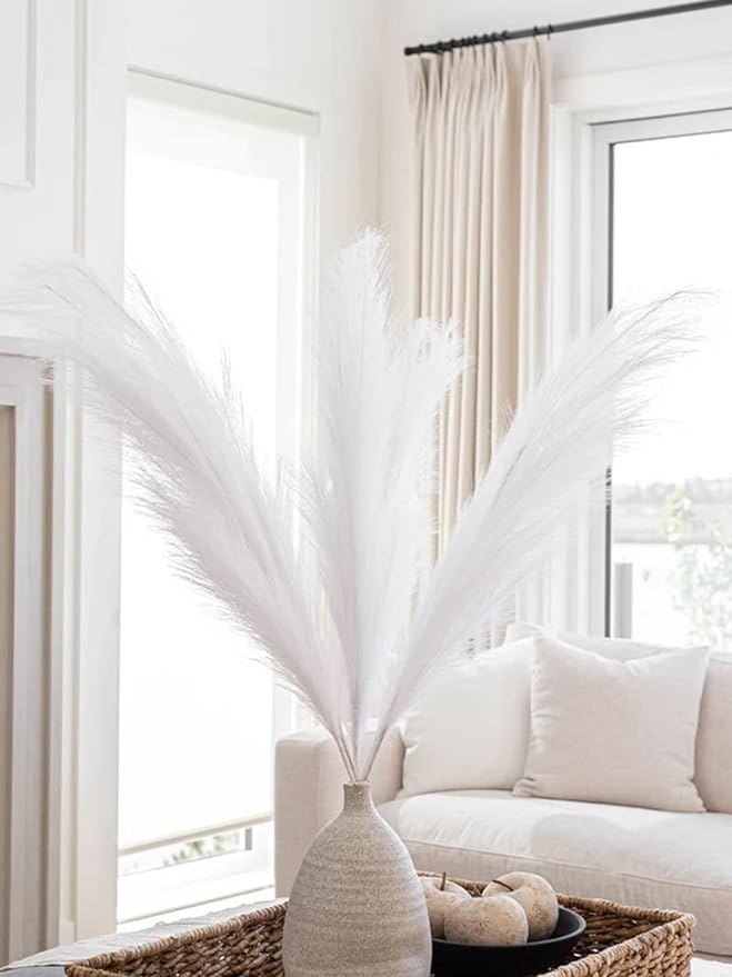 SWADESI STUFF 3 Pcs Faux Pampas Grass Small Fluffy Artificial Flowers for Home